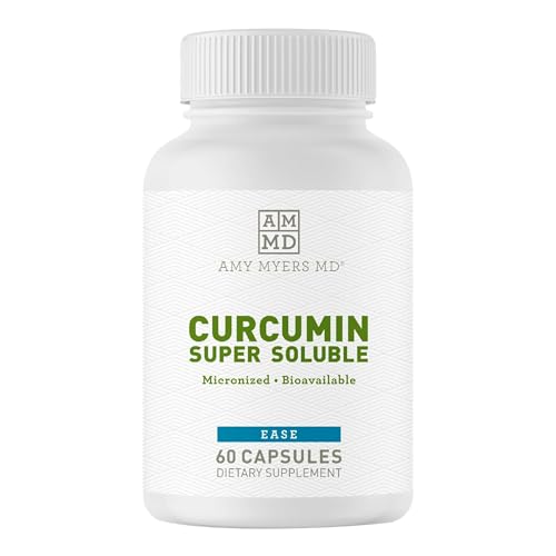 Supplement bottle labeled 'Curcumin Super Soluble' by Amy Myers MD on a white background