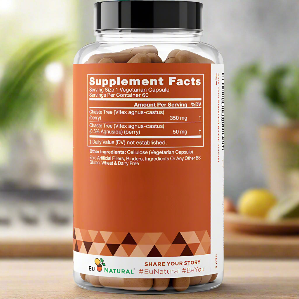 EU Naturals Pure Vitex Hormonal Health & Estrogen Balance - Supplement Facts.
