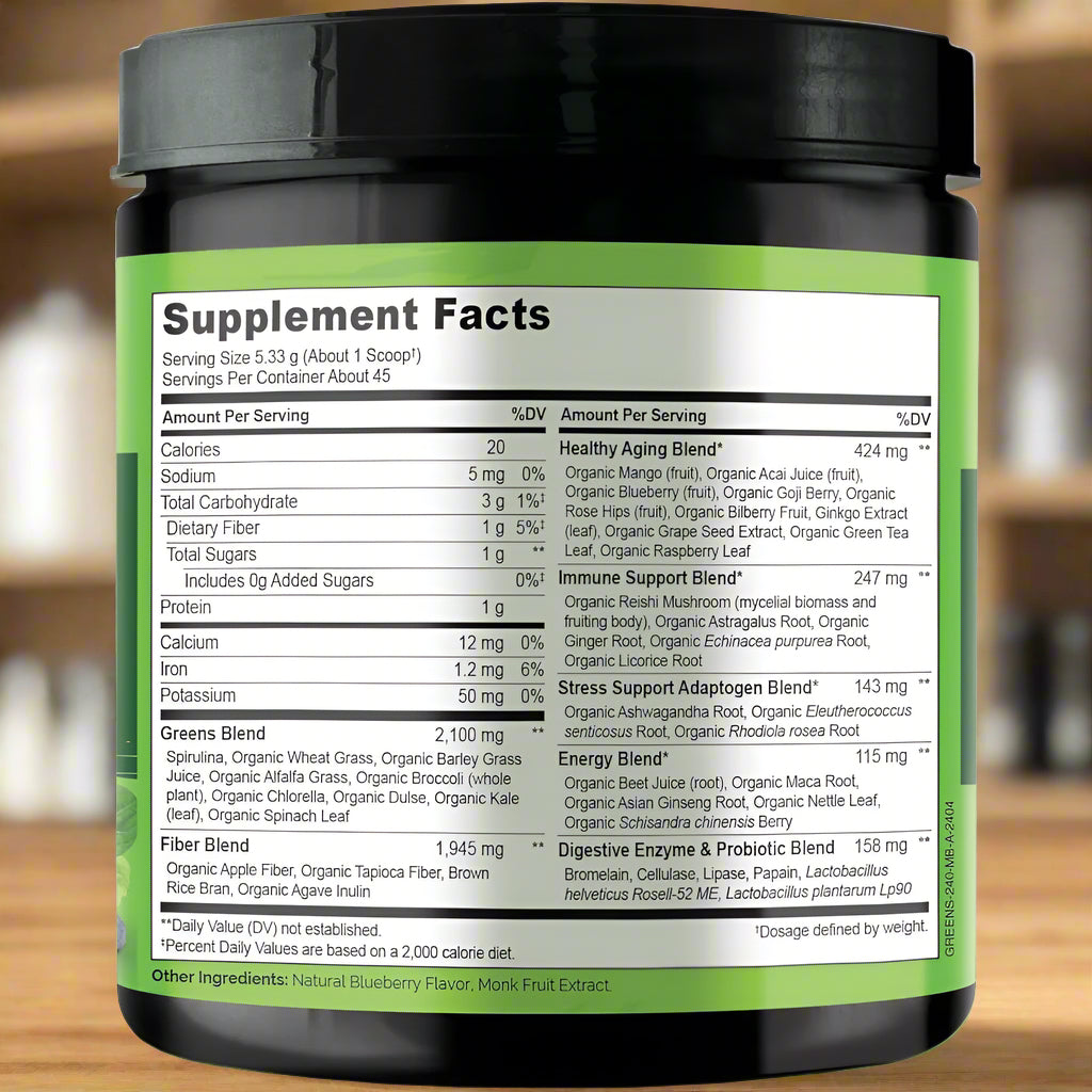 Naturelo Raw Greens Whole Food Powder - Supplement Facts.