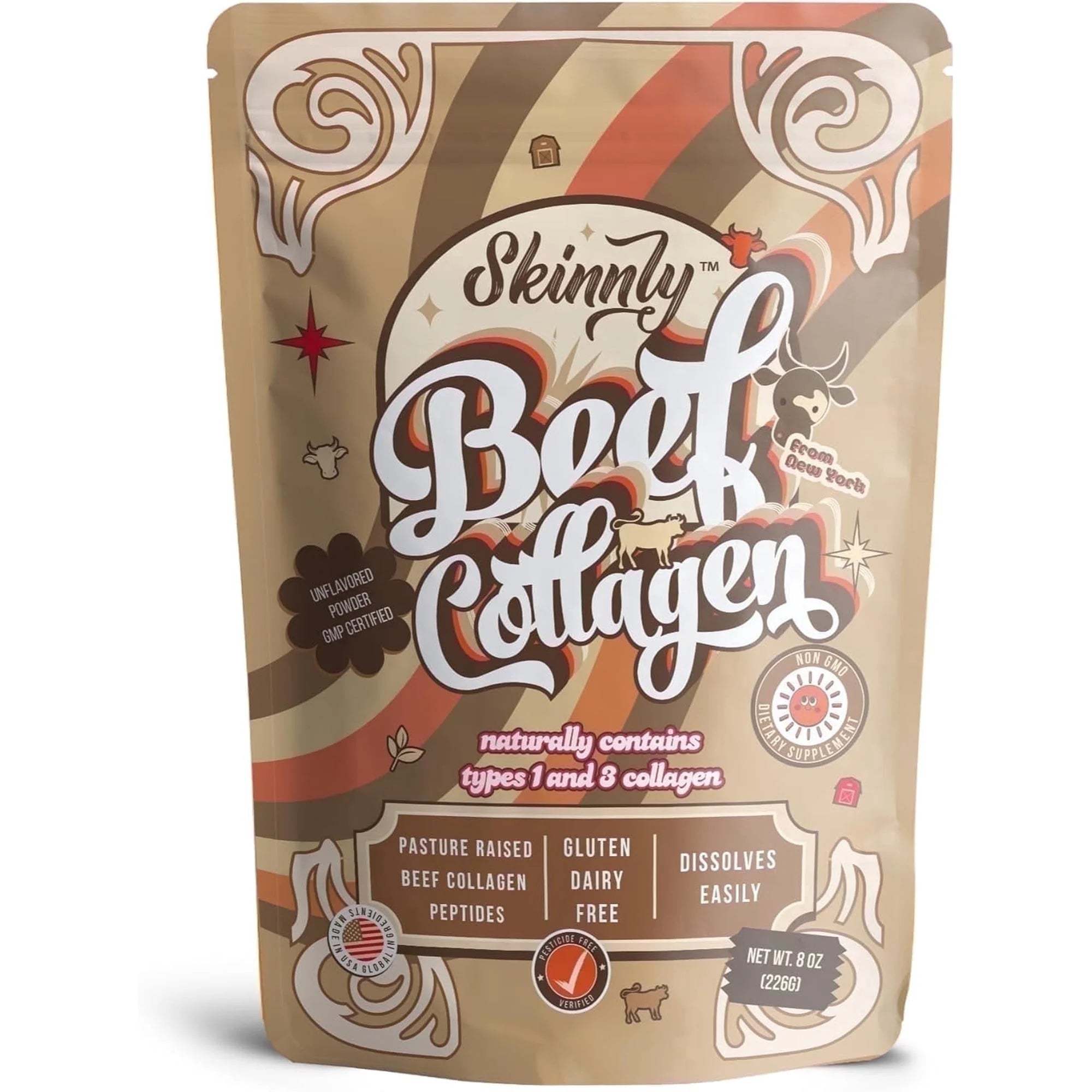 Package of Skinnly Beef Collagen on a white background