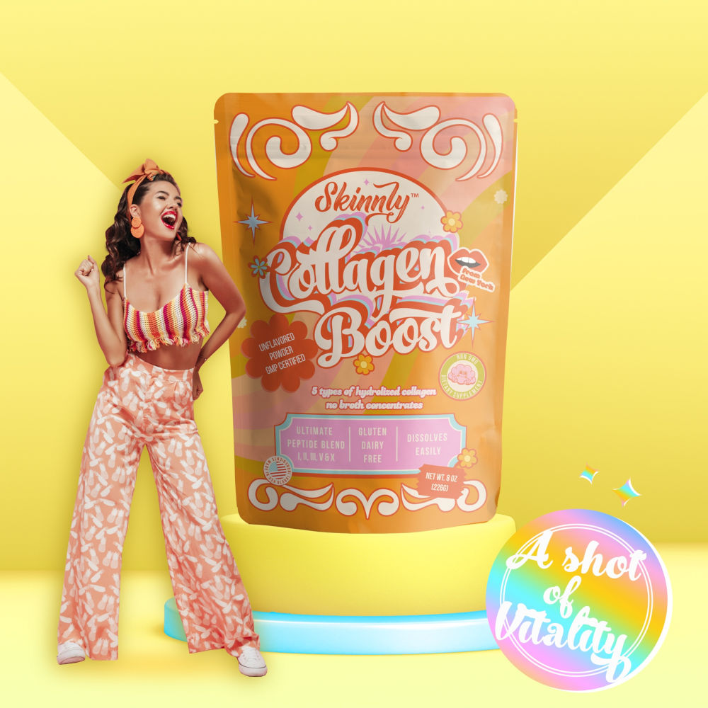 SKINNLY Collagen Peptides Powder, Marine, Beef, and Boost, Unflavored - 8oz (3 Pack)