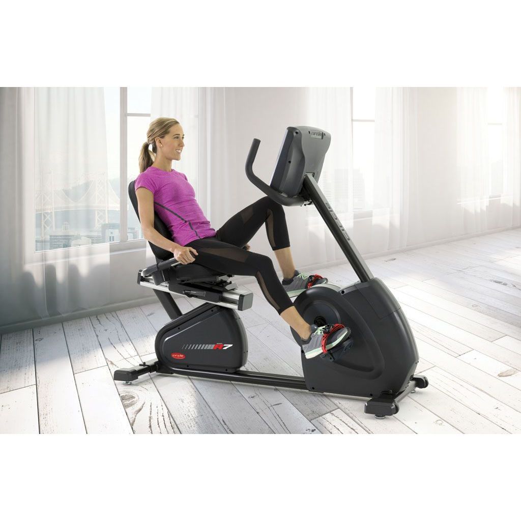 Circle Fitness R7e Touch Screen Recumbent Bike Leg Workout.