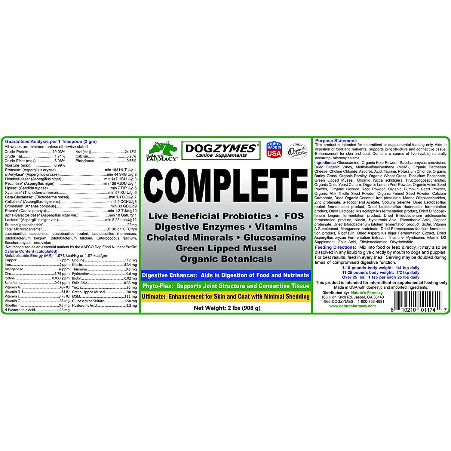 Dogzymes Complete - Probiotics, Prebiotics 8oz - Supplement Facts.