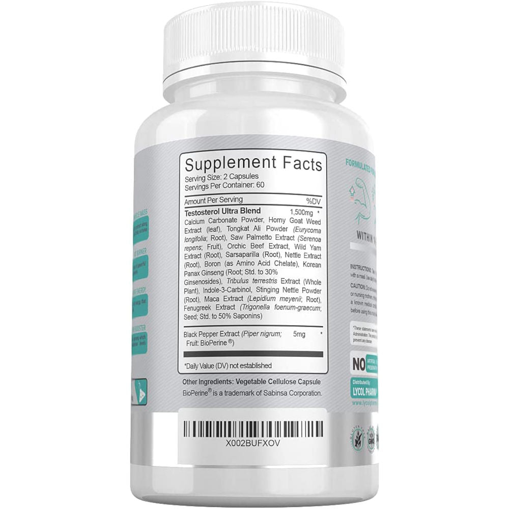 Lycol Pharma Testosterol Ultra Testosterone Booster - Supplement Facts.