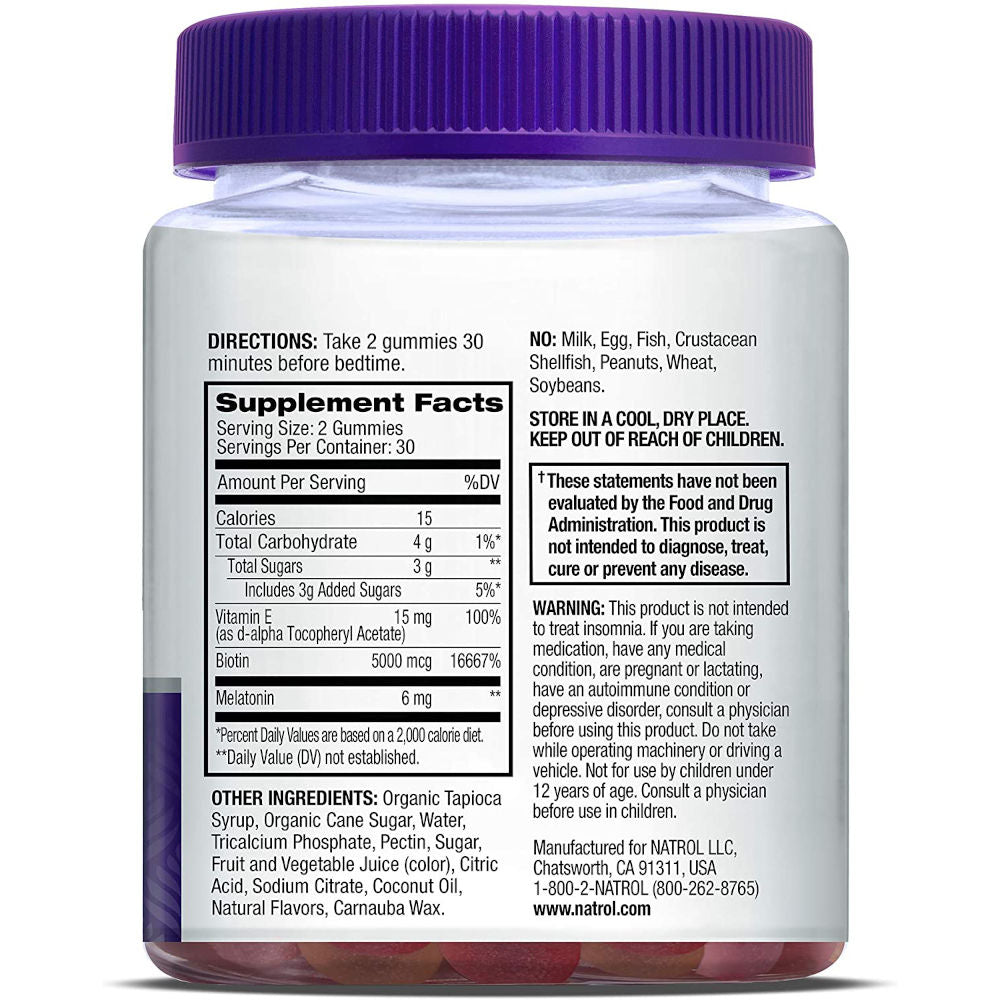 Natrol Sleep+ Beauty Melatonin Sleep Aid Gummies 60 Count - Supplement Facts.