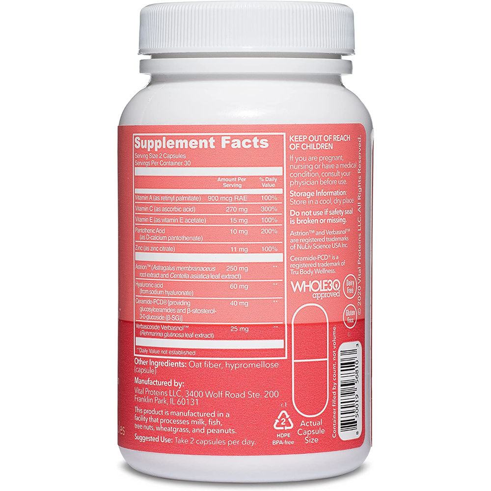 Vital Proteins Radiance Boost, 60 CT - Supplement Facts.