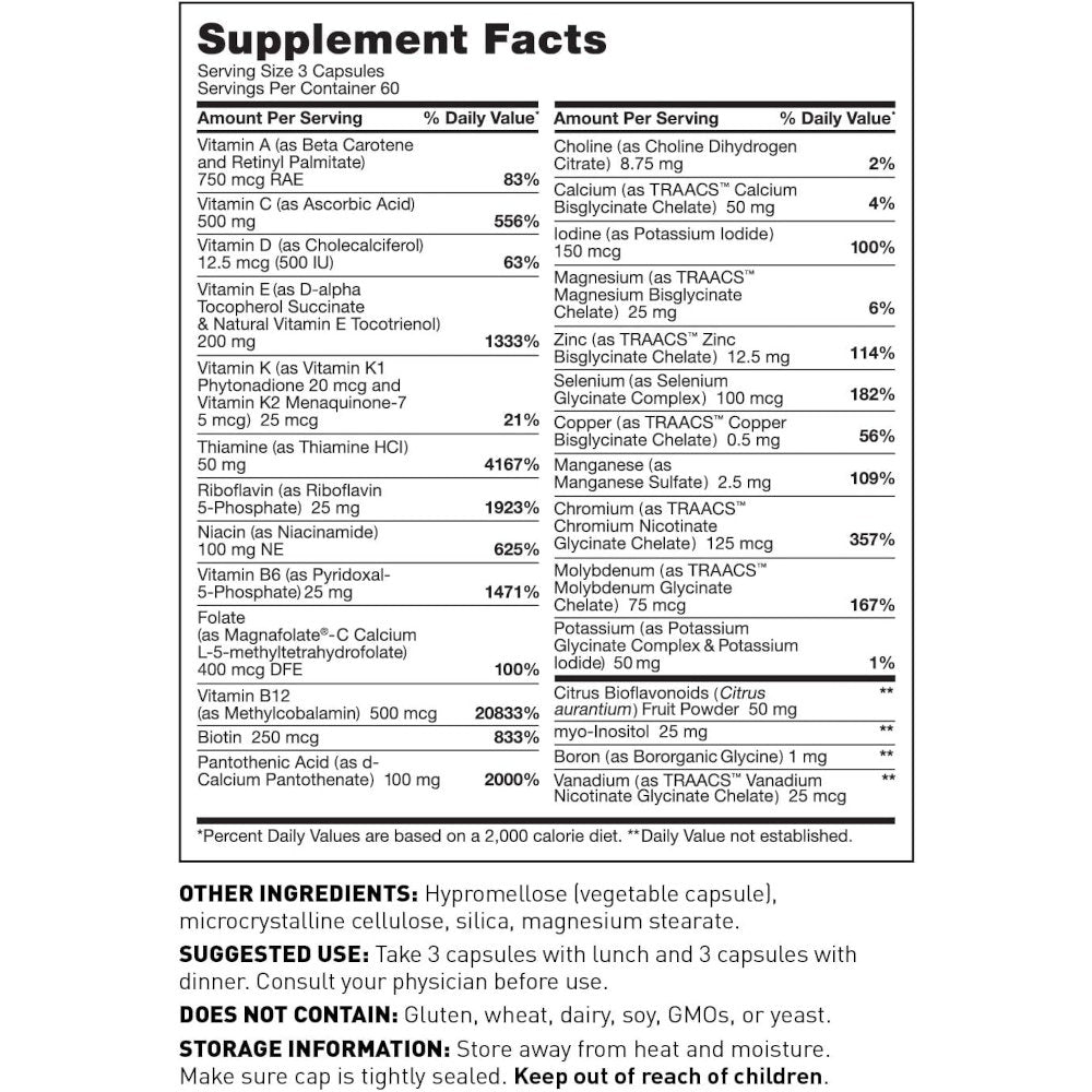 Amy Myers Multivitamin - Supplement Facts.