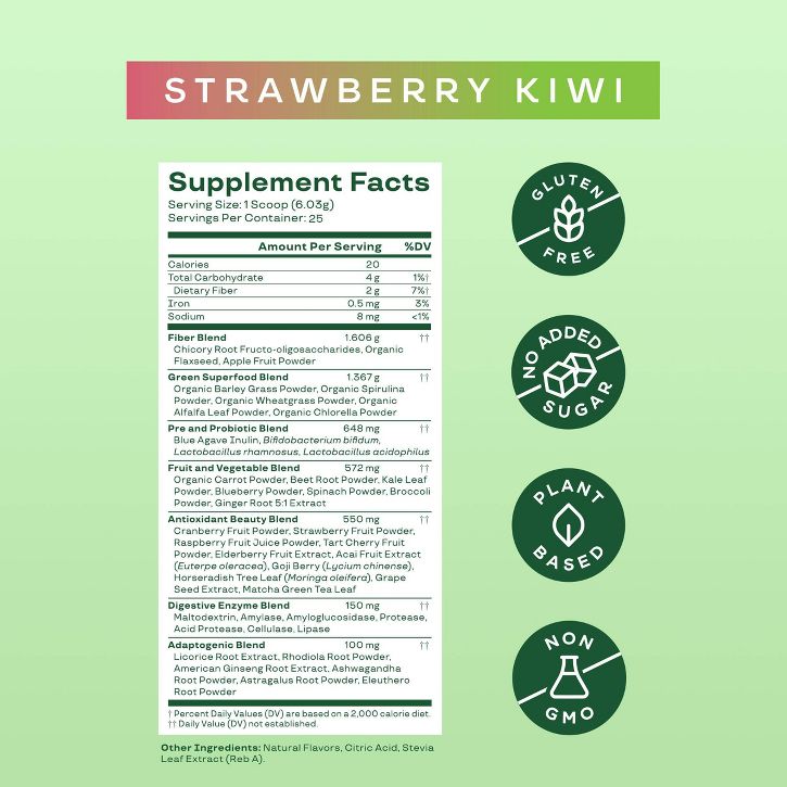 Bloom Greens Superfoods Strawberry Kiwi - Supplement Facts.