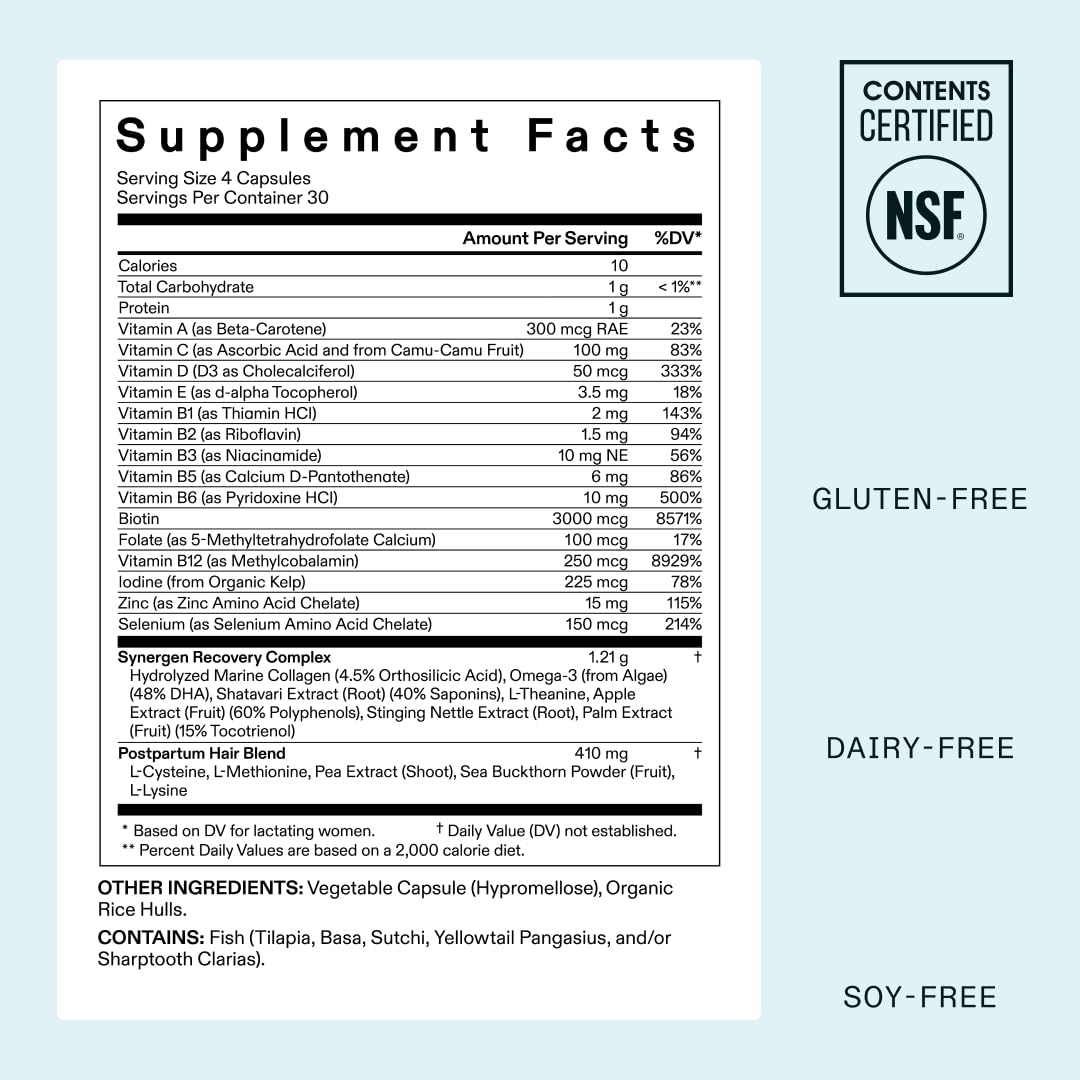 Nutrafol supplement facts label with NSF certification logo on a light blue background