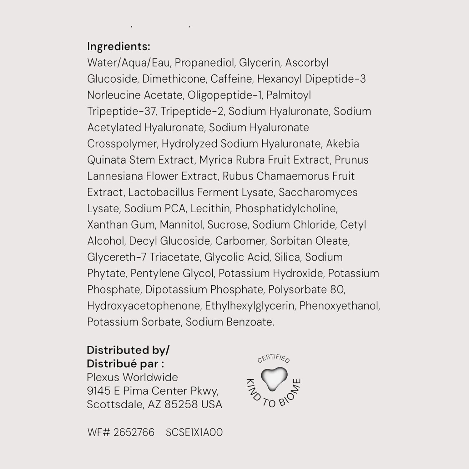 List of ingredients on a product label with a certification logo at the bottom.