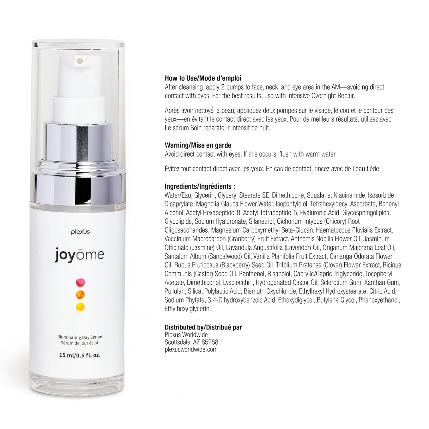 Plexus Joyome Illuminating Day Serum Ingredients.
