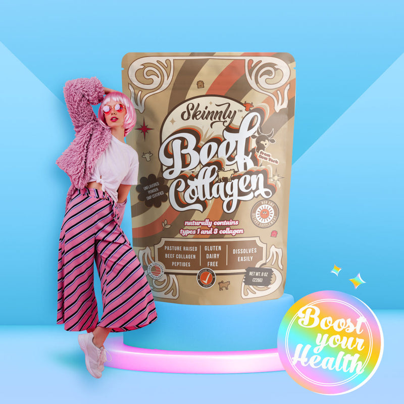 Skinnly Beef Collagen with Retro Woman. 