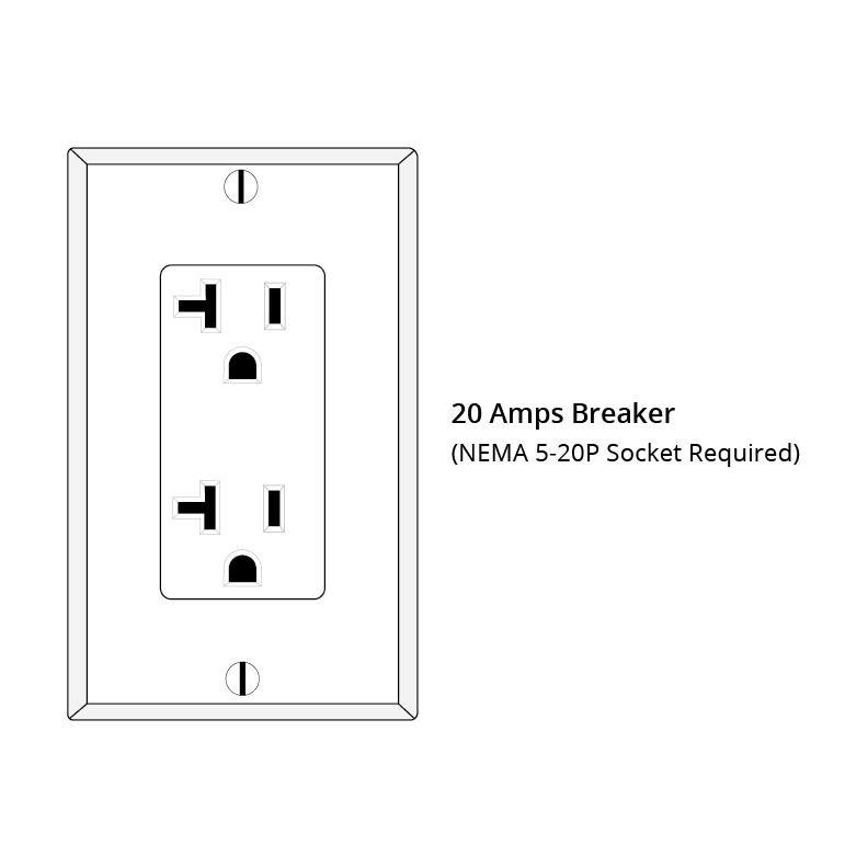 110V ~ 120V / Dedicated 20Amps Breaker (NEMA 5-20P Socket Required).