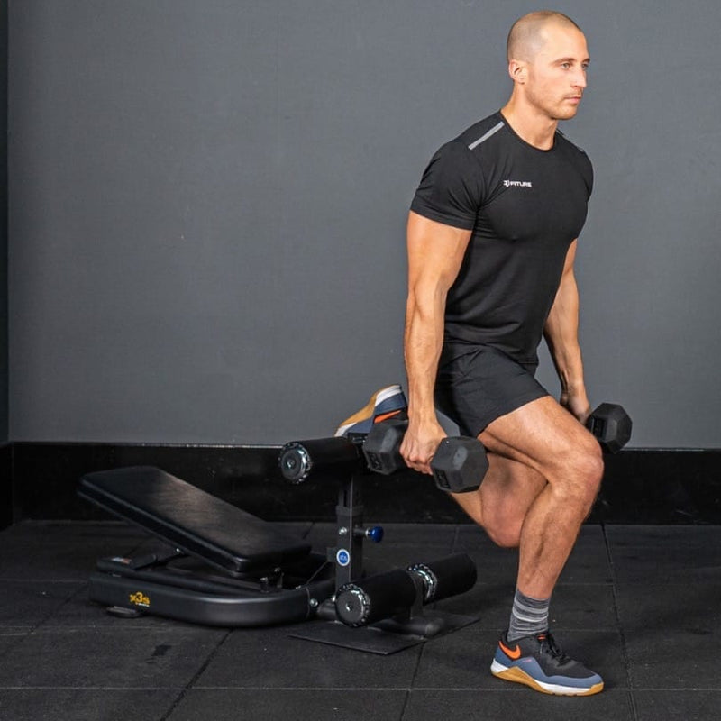 Abs Company X3S™ Bench Sissy Squat - dumbbell lunges.