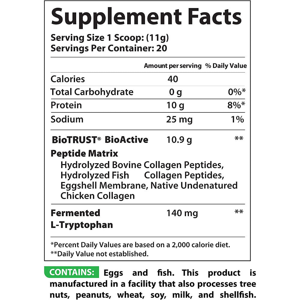 BioTrust Ageless Multi Collagen Protein a 5-in-1 Collagen Powder - Supplement Facts.