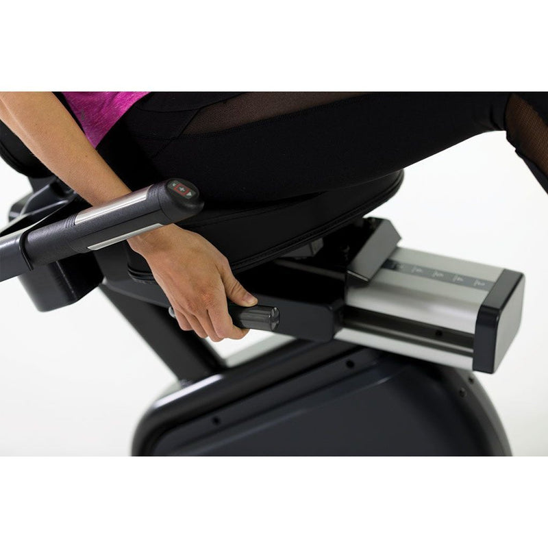 Circle Fitness R7e Touch Screen Recumbent Bike Seat Adjustment.