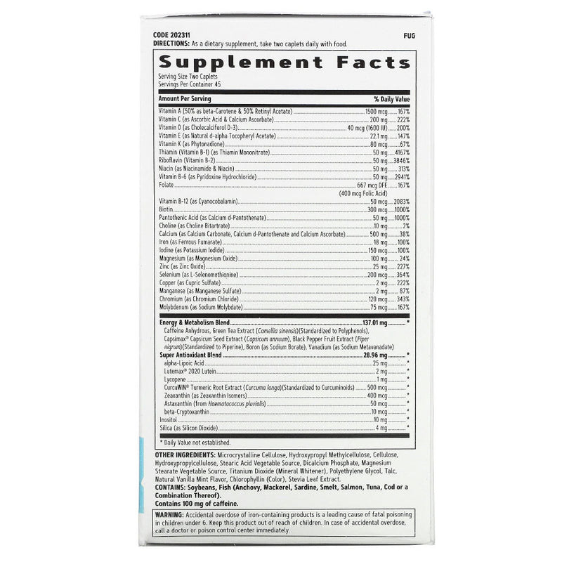 GNC Woman’s Multivitamin, Energy & Metabolism, 90 Caplets - Supplement Facts.