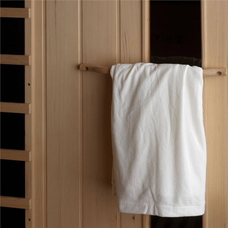 Golden Designs Full Spectrum Sauna Canadian Hemlock towel rack.