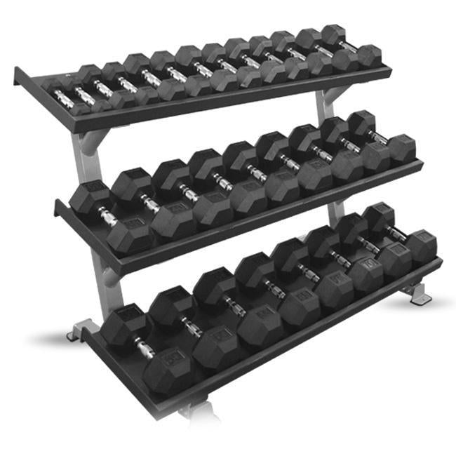 Inflight Fitness 3 Tier Dumbbell Rack with dumbbells 5 to 75 lbs.