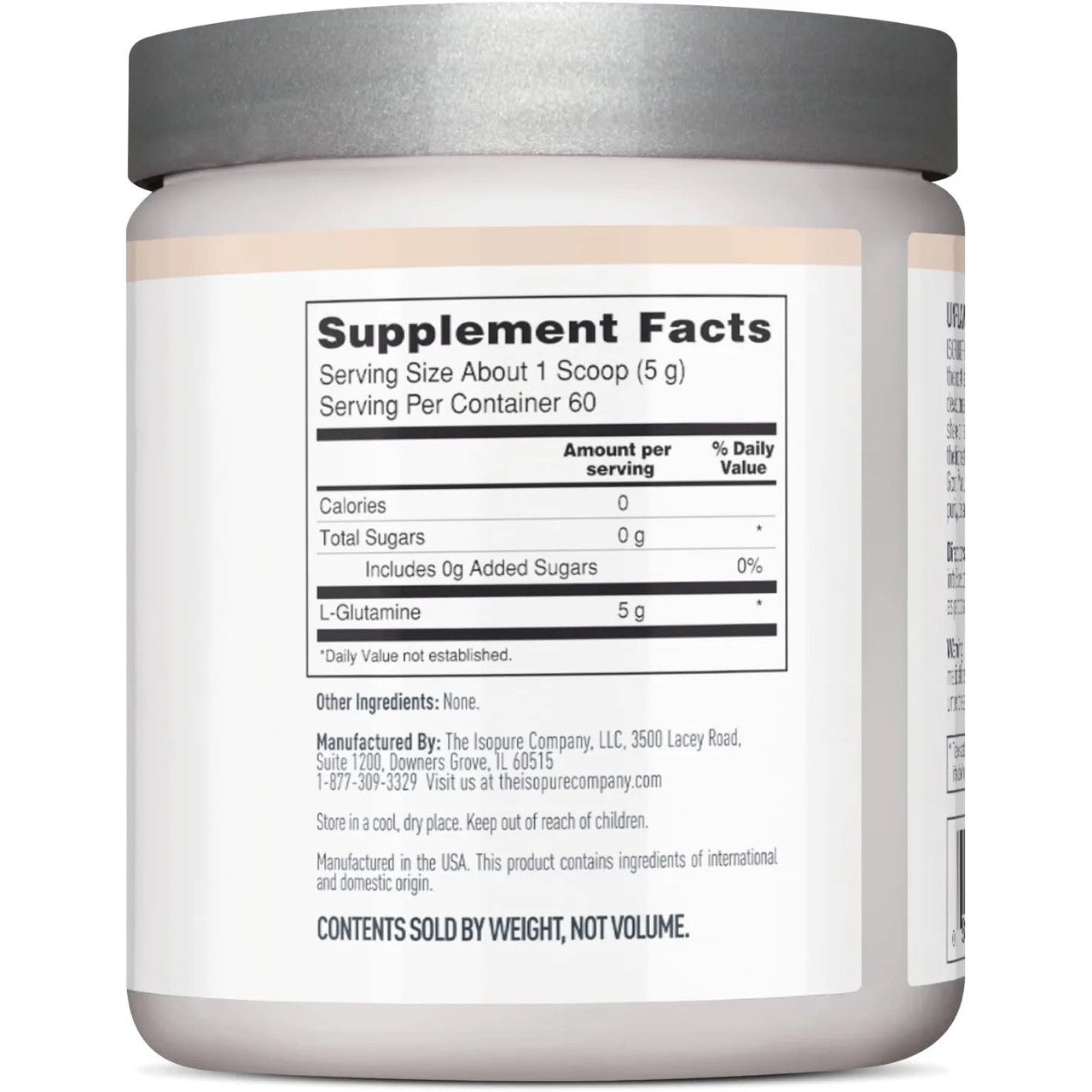 Isopure Glutamine Powder 300g - Supplement Facts.