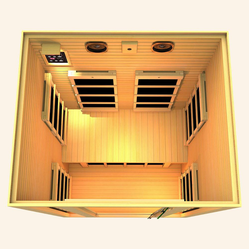 JNH LifeStyles Joyous 2 Person Infrared Sauna top view with premium bluetooth speakers.