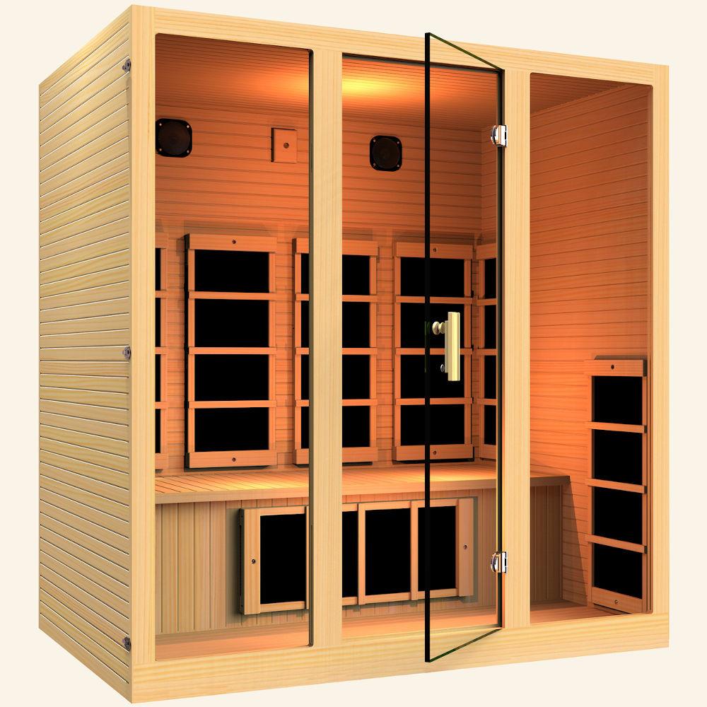 JNH LifeStyles Joyous 4 Person Infrared Sauna with a glass see-through door.