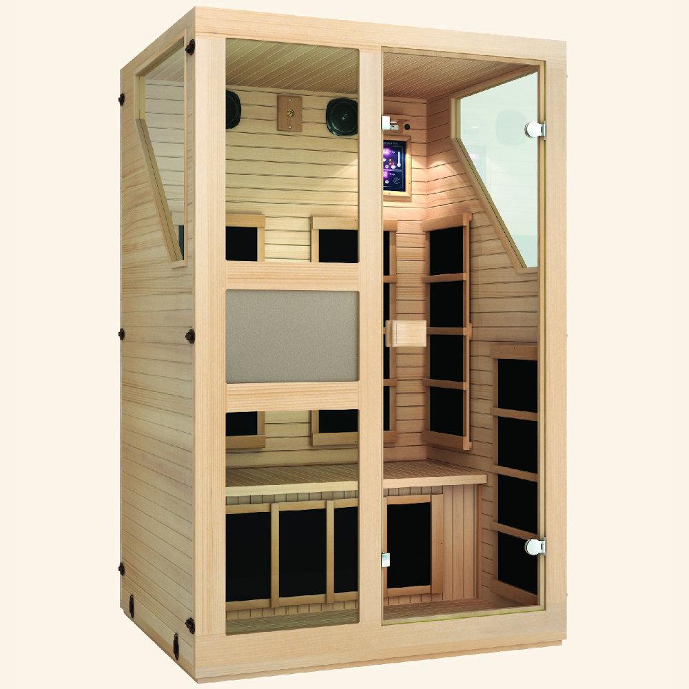 JNH LifeStyles Ensi 2 Person Infrared Sauna with a see-through door and dual wall insulation.