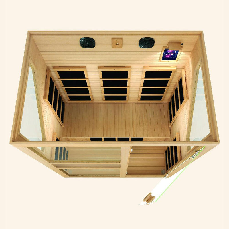 JNH LifeStyles Ensi 3 Person Infrared Sauna featuring premium sound systems and a digital control panel.