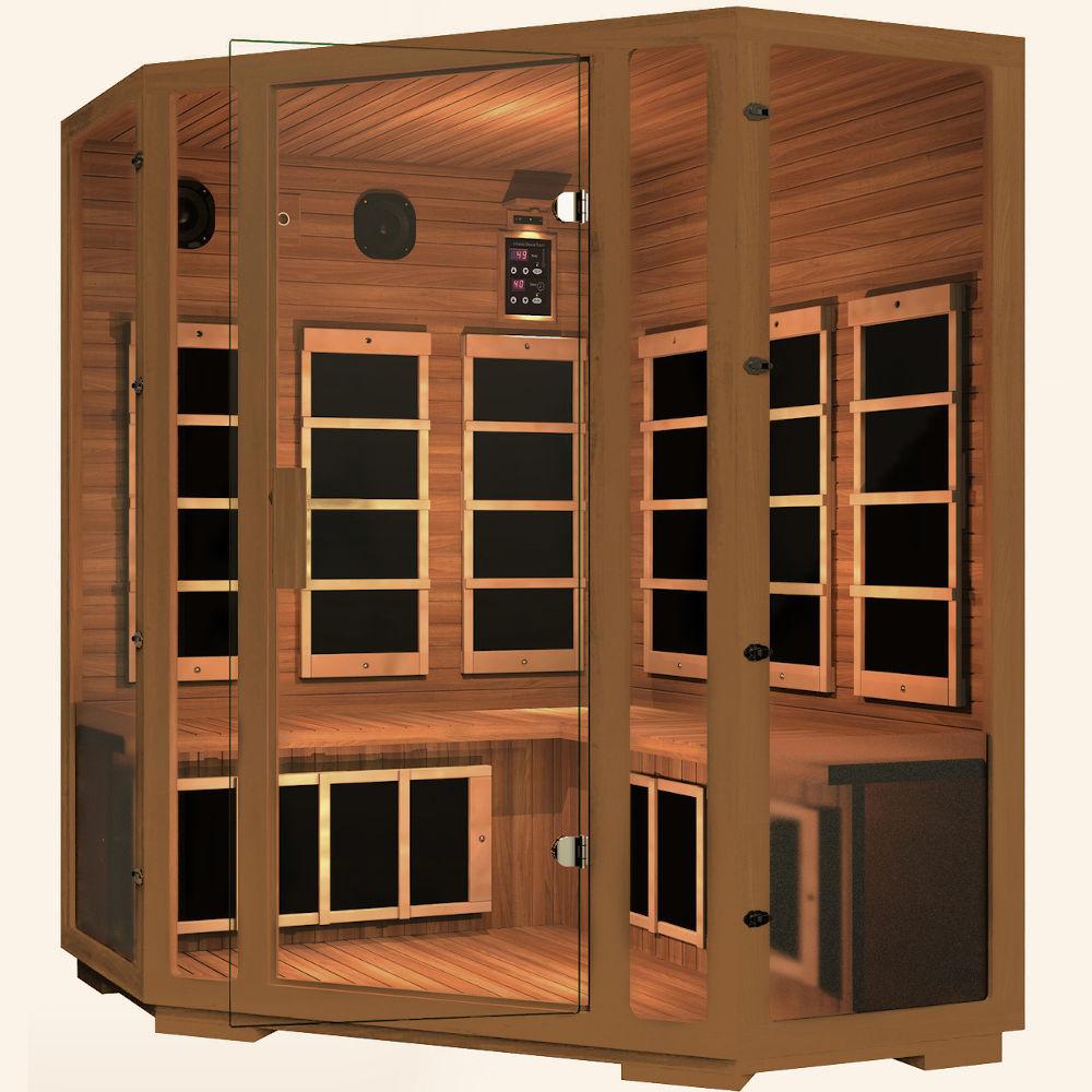 JNH LifeStyles Freedom Corner Sauna designed with special safety glass.