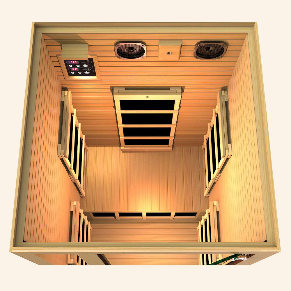 JNH LifeStyles Joyous 1 Person Infrared Sauna top view with premium bluetooth speakers.