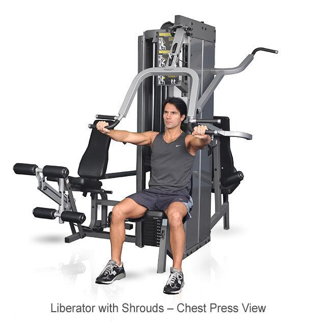 Inflight Fitness Liberator Multi Station Gym 3 Station with Shrouds - chest press view.