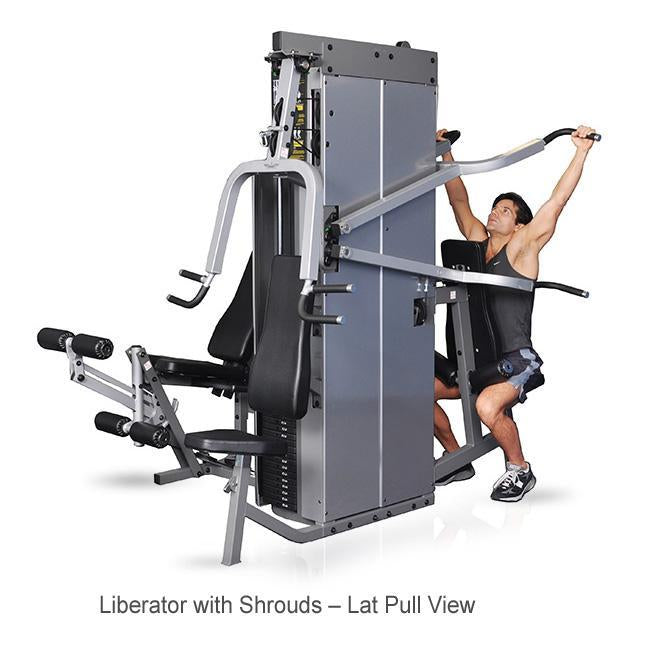 Inflight Fitness Liberator Multi Station Gym 3 Station with Shrouds - lat pulldown view.