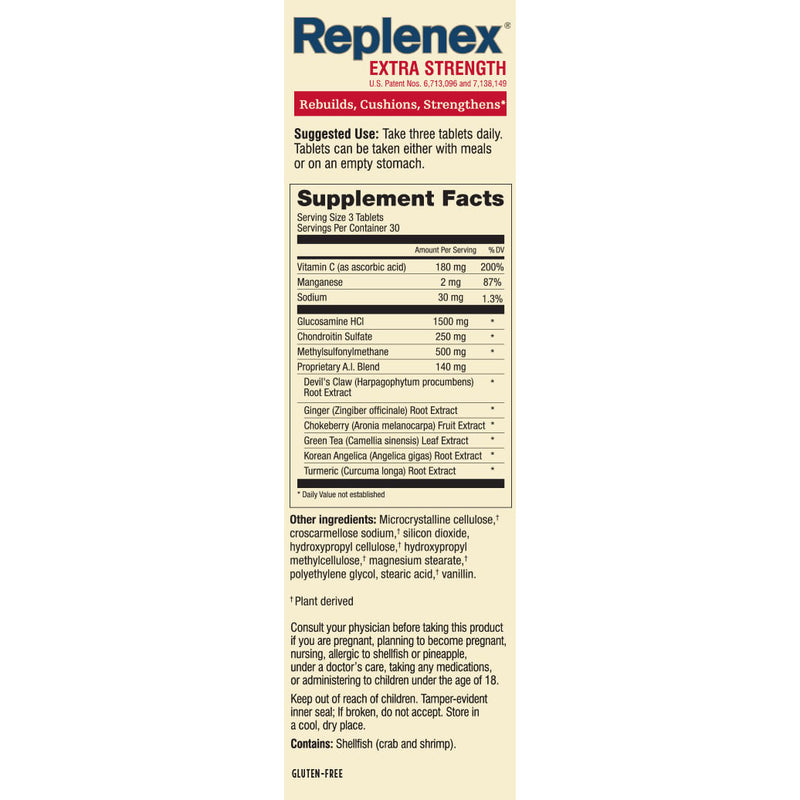 Melaleuca Replenex Extra Strength 90 Tablets - Supplement Facts.