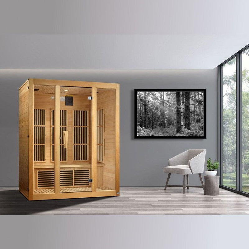 Maxxus Bellevue 3 Person Sauna installed in room.