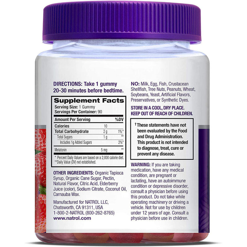 Natrol Melatonin Sleep Aid Gummy, 5mg, 90 Strawberry - Supplement Facts