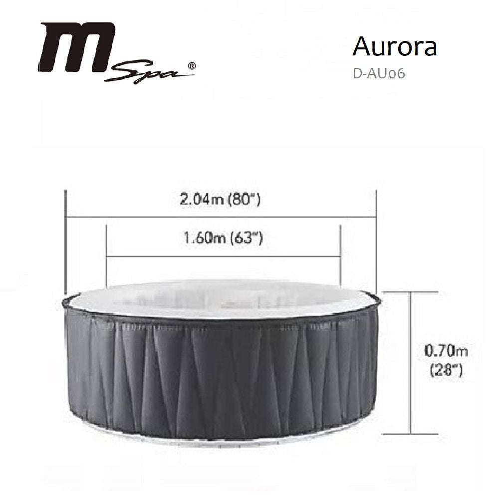 Pro6 M-SPA Aurora Inflatable 6 Person Hot Tub - Dimensions. 