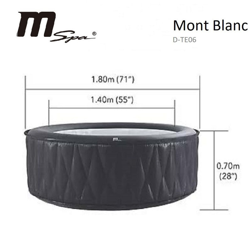 Pro6 M-SPA Mont Blanc Inflatable 4 Person Hot Tub - Dimensions.