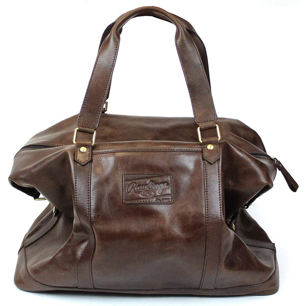 Rawlings Away Game Leather Duffel Bag - 100% Genuine Leather - Brown.