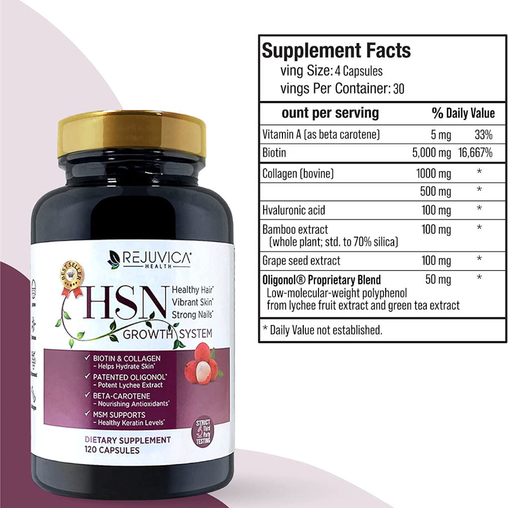 HSN System - Advanced Hair, Skin & Nails Support Supplement - Supplement Facts.