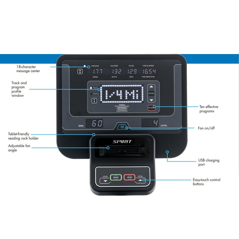 Spirit Fitness CE800 Elliptical Console Features.