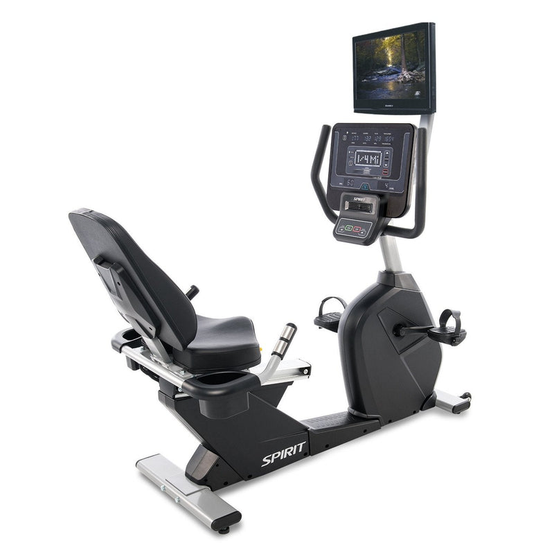 Spirit Fitness CR800 Recumbent Bike with optional TV Bracket.
