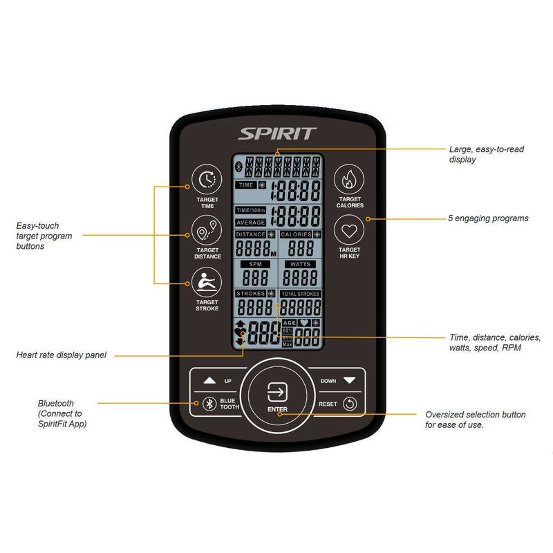 Spirit Fitness CRW900 Water Rower Monitor.