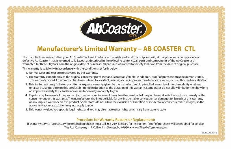 AbCoaster CTL Commercial Abdominal Machine Warranty Certificate