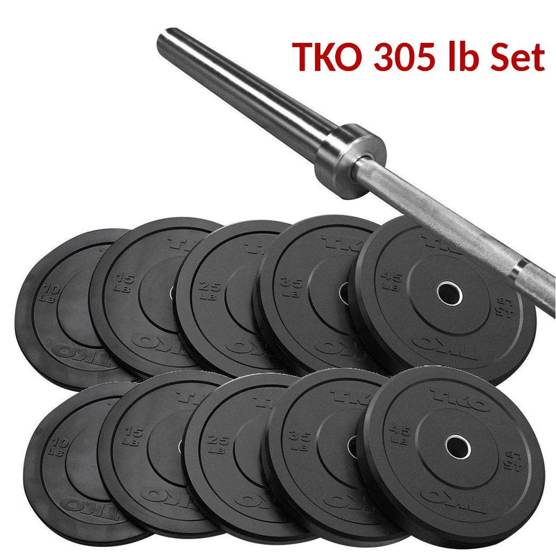 TKO 305 lb Rubber Bumper Plate Set Combo with TKO Olympic Bar