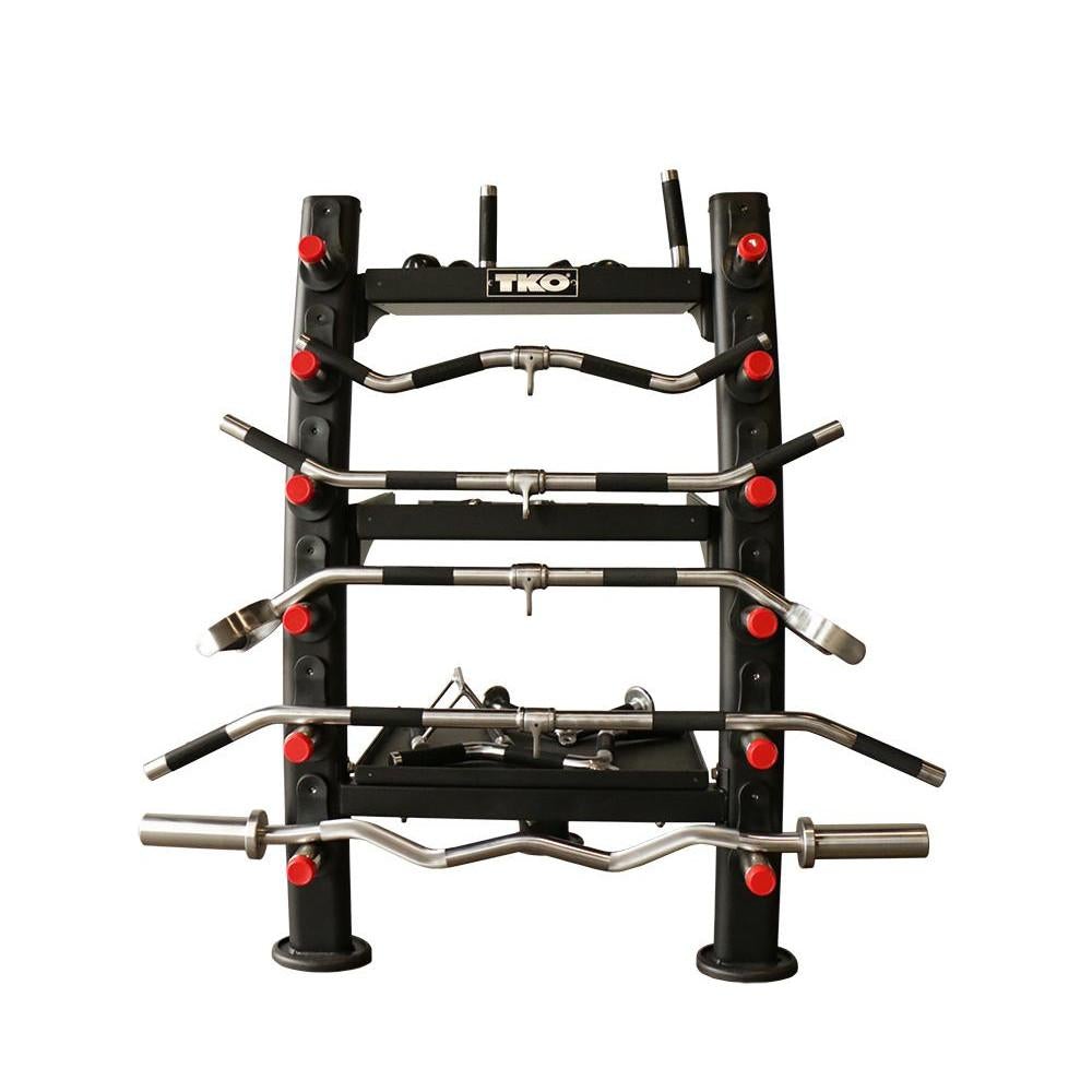 TKO Accessory Rack  with curling bar and training attachments.