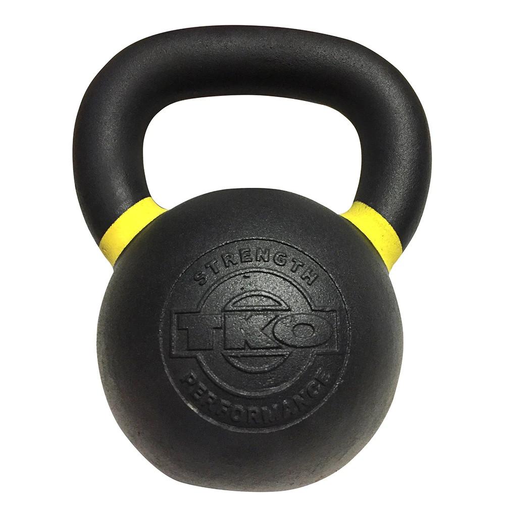 TKO Pro Cast Kettlebell with yellow coded indicator and logo.