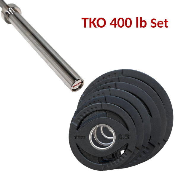 TKO 400 lb Olympic Rubber Plate Set Combo with TKO Olympic Bar.