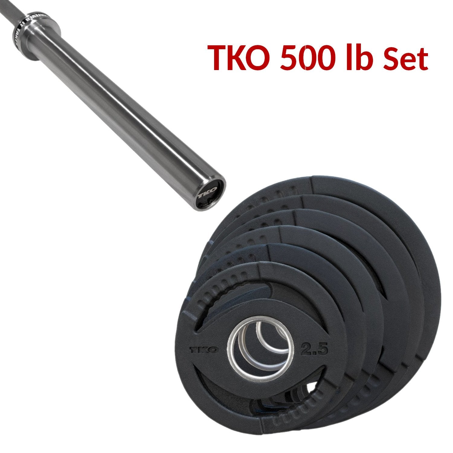 TKO 500 lb Olympic Rubber Plate Set Combo with TKO Olympic Bar.