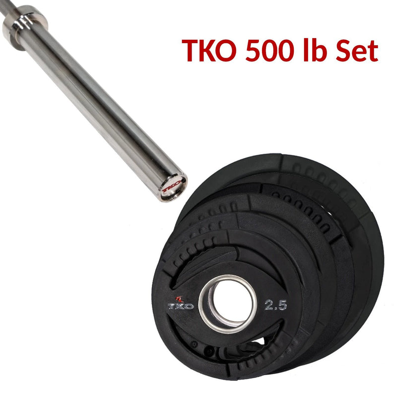 TKO 500 lb Olympic Urethane Plate Set Combo with TKO Olympic Bar.