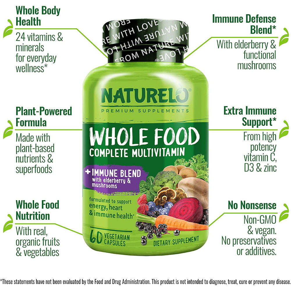 Naturelo Whole Food Multivitamin + Immune Blend - Product Highlights.